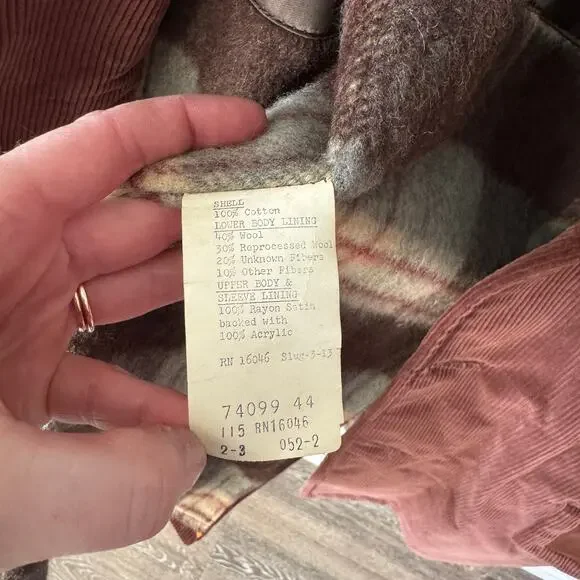 Vintage 70's Sears Men's Brown Corduroy Cotton Wool Country Coat Size 44 - Picture 8 of 8